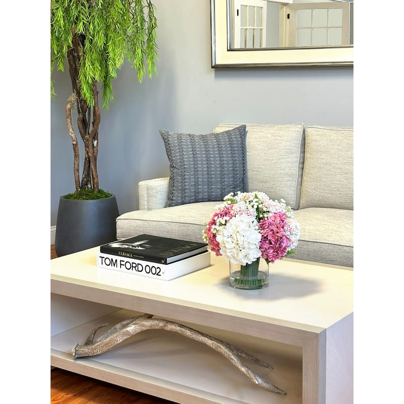 Classic Hydrangea and Viburnum Arrangement in Glass Vase