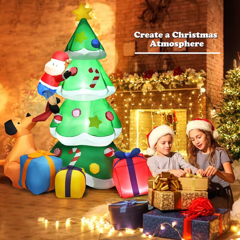 7 Ft Inflatable Christmas Tree with Santa Family Prop Decoration