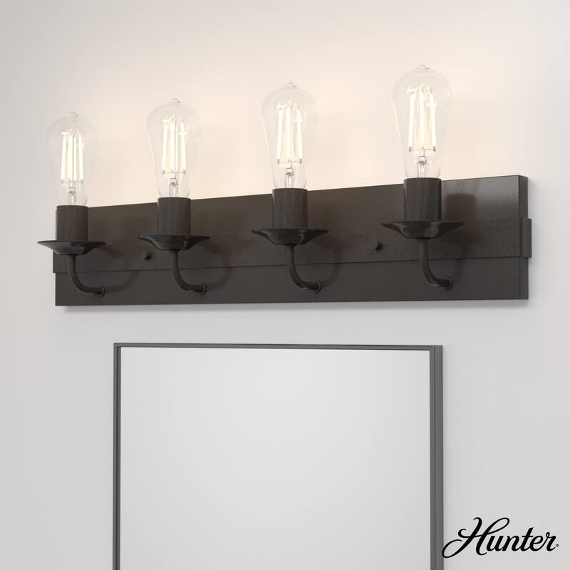 Hunter Perch Point Vanity Wall Light - Industrial, Modern Mountain, Rustic, Transitional - Damp Rated! - 26.5" - 4 Light - Noble Bronze