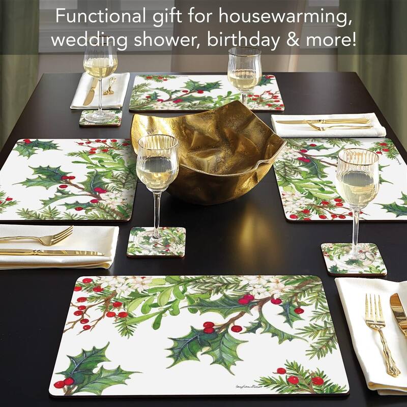 Balsam & Berries Decorative Hardboard Cork Back Tabletop Placemats 4 Pack Manufactured in The USA Heat Tolerant