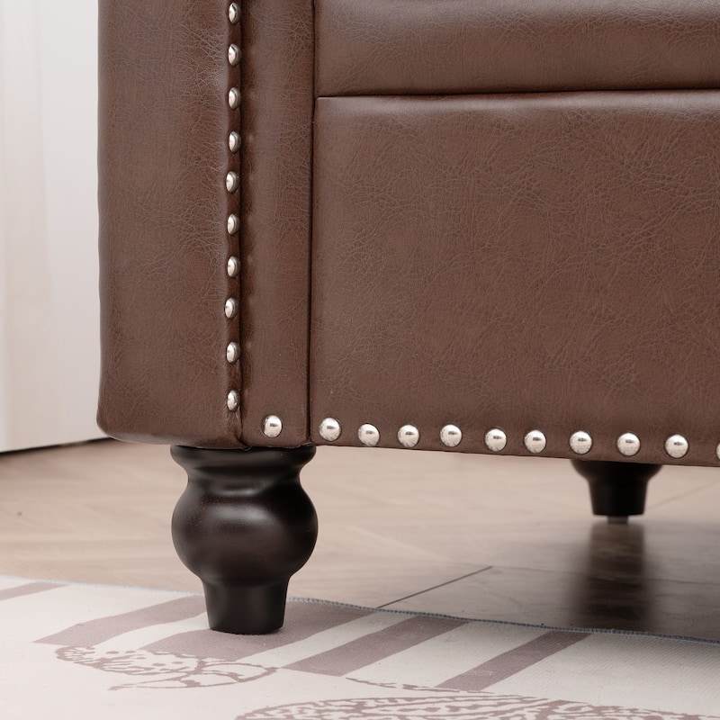 Brown Pu Upholstered 3-seater Sofa with Nailheads