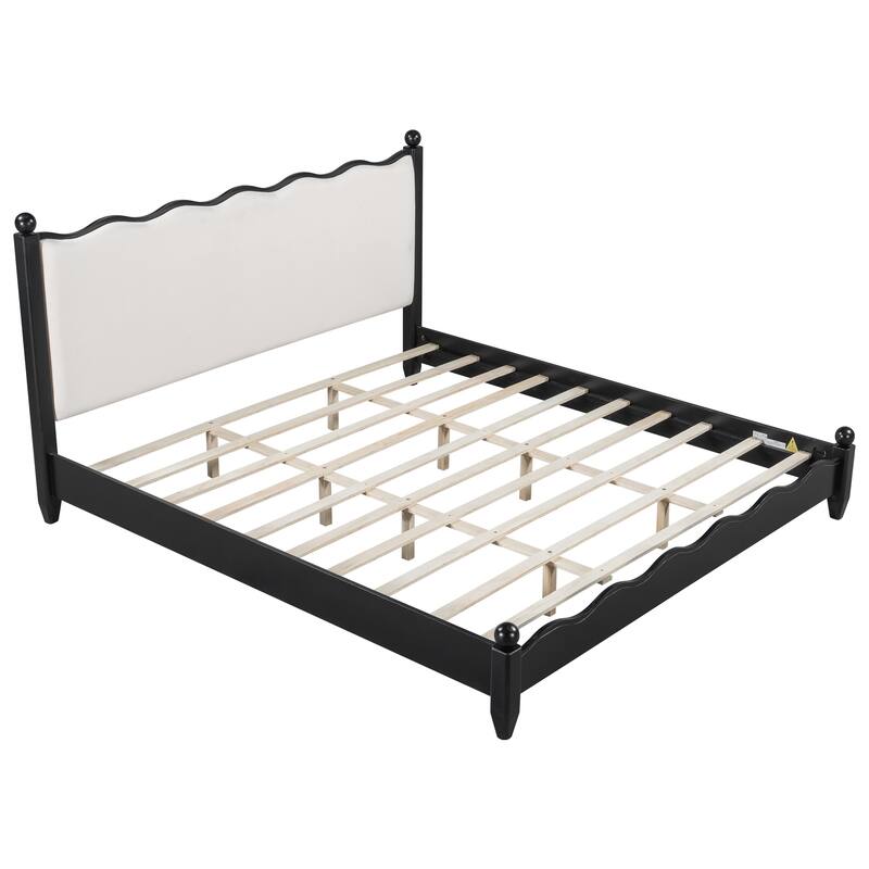 Wood Platform Bed with Upholstered Headboard by Harper&Bright Designs