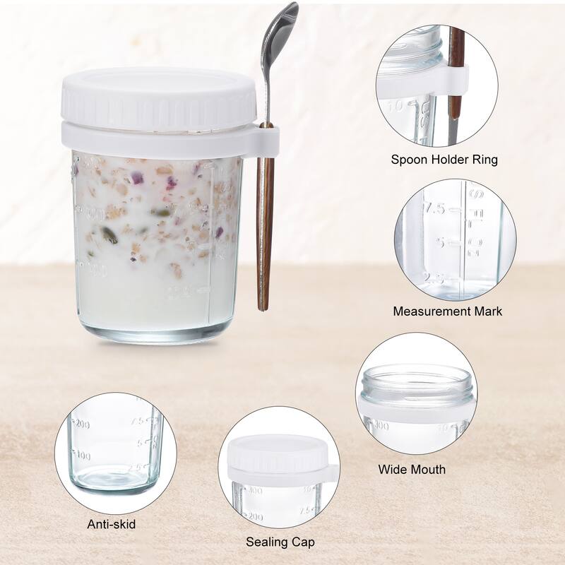 Overnight Oats Containers with Lids, 8Pcs - 10 Oz Jars with Spoons - 350ml