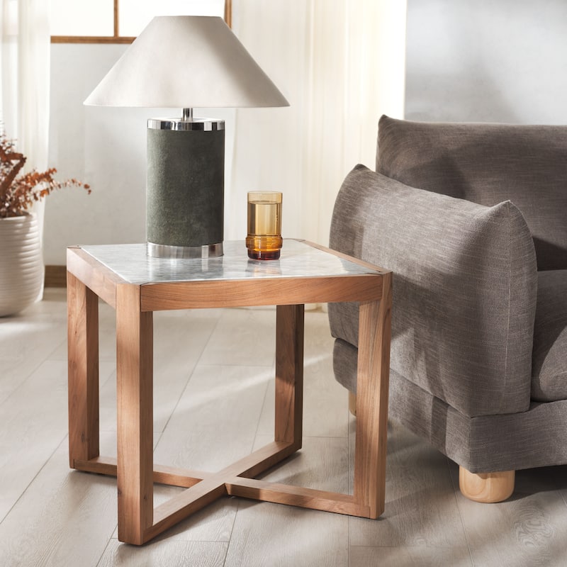 SAFAVIEH COUTURE Bernardi Marble Top Accent Table - 22"W x 22"D x 20"H - Natural/White