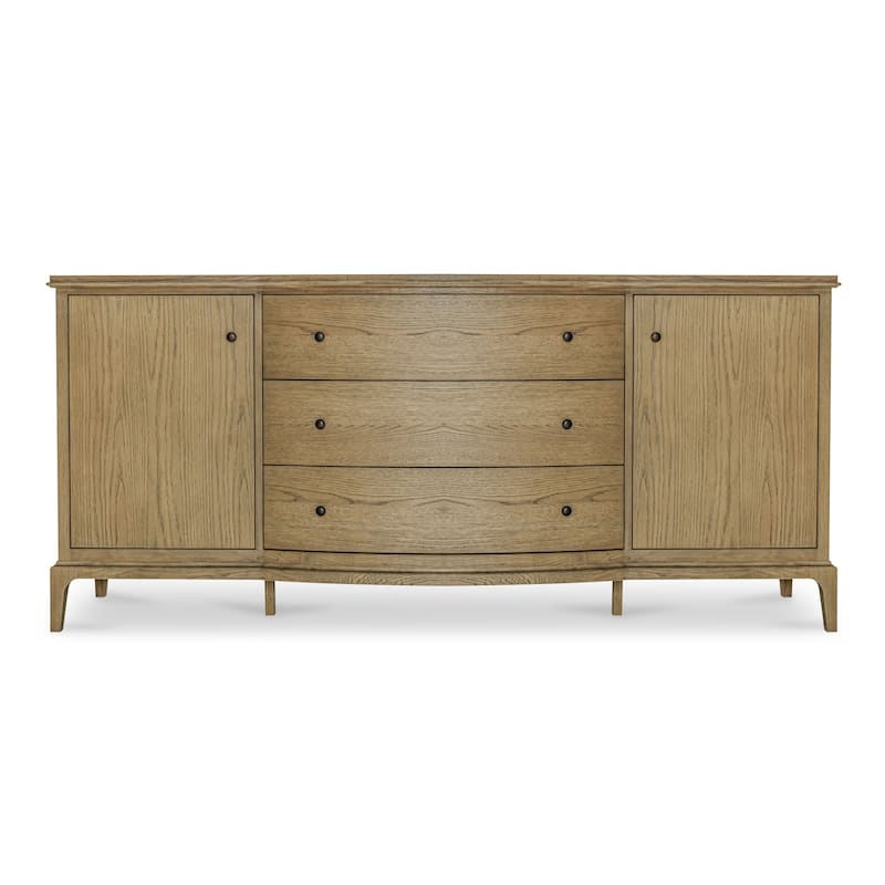 Title: NADAAL STUDIOS Maerin Sideboard, Oak Frame with Rounded Edge Overhang & Three Drawers, Brown