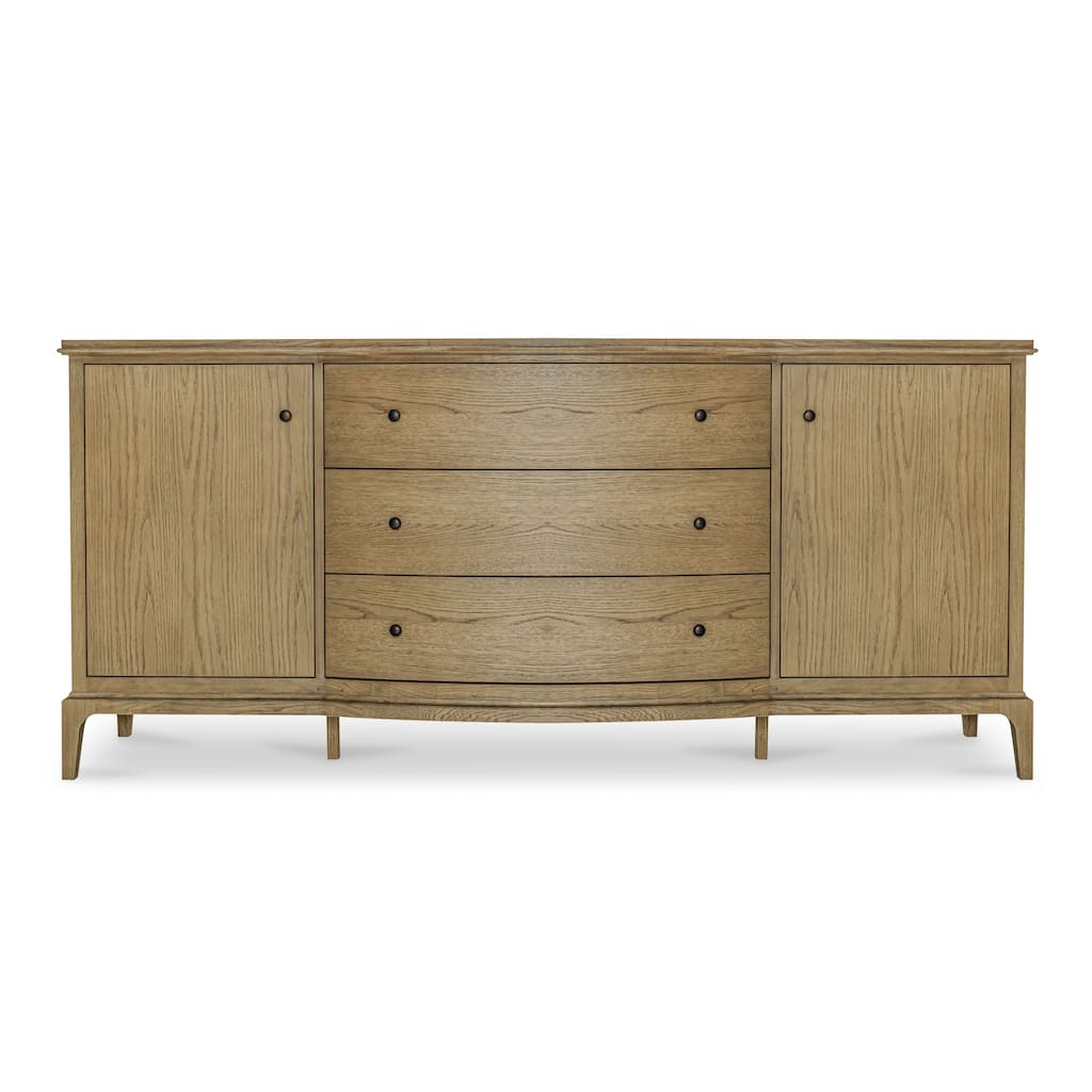 Title: NADAAL STUDIOS Maerin Sideboard, Oak Frame with Rounded Edge Overhang & Three Drawers, Brown