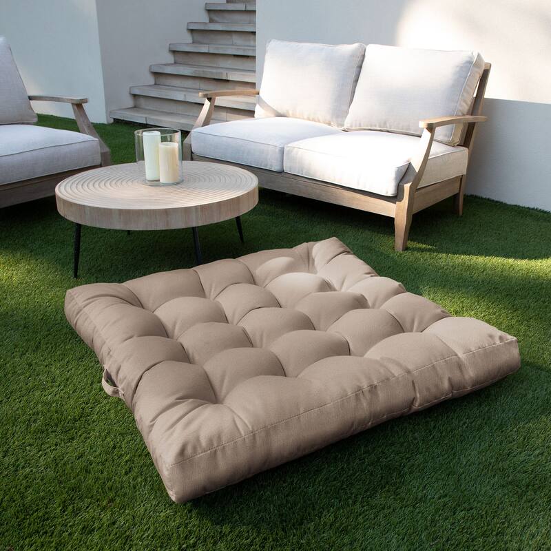Sorra Home Sunbrella Outdoor Tufted Floor Pillow Single - 40 in H x 40 in W x 5 in D - Revive Sand