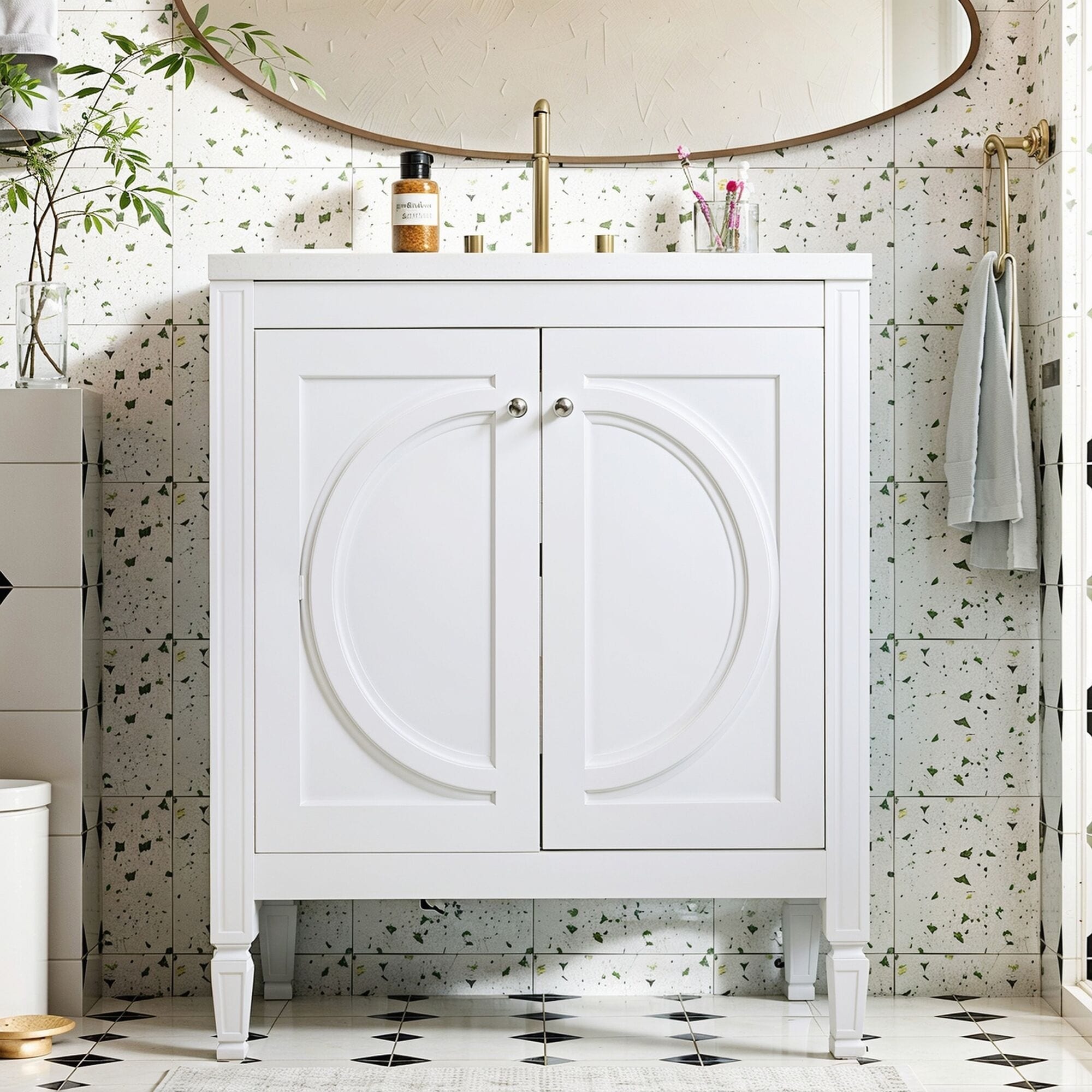 Vintage Bathroom Vanity with Ceramic Sink and Two Soft-Close Doors