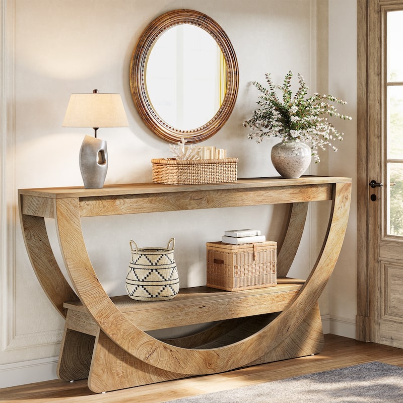 63-Inch Arched Console Table for Entryway, 2-Tier Narrow Long Sofa Table - 63" L x 11.81" W x 31.69" H