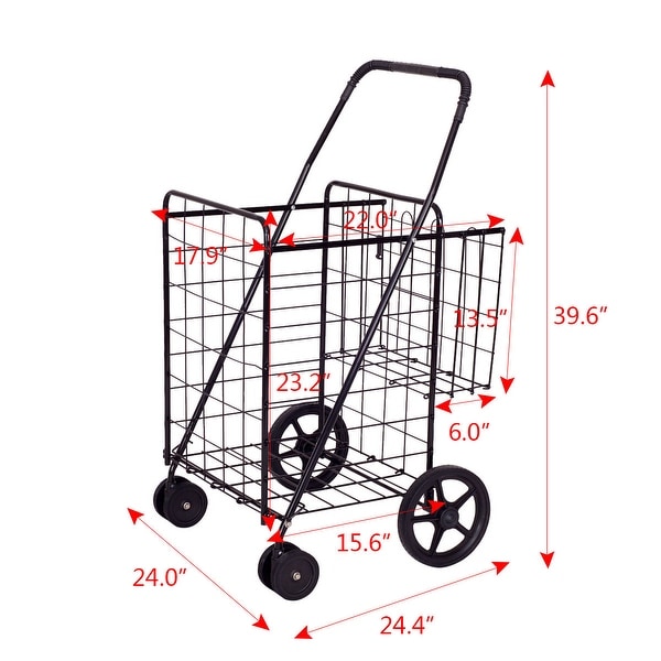 Utility Shopping Cart Foldable Jumbo Basket Outdoor Grocery Laundry Wheels CS 