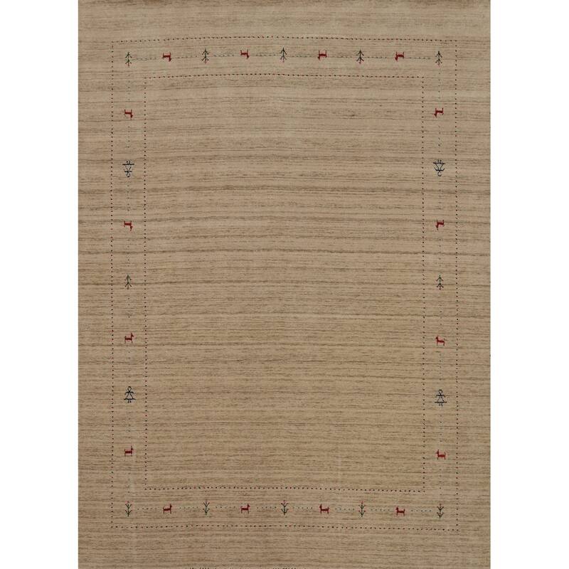 Hand Knotted Oriental 100% Wool Carpet Tribal Tribal Beige & Ivories Gabbeh Area Rug - 9' 9'' X 7' 10''