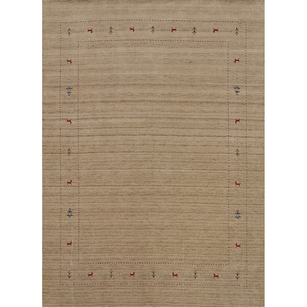 Hand Knotted Oriental 100% Wool Carpet Tribal Tribal Beige & Ivories Gabbeh Area Rug - 9' 9'' X 7' 10''