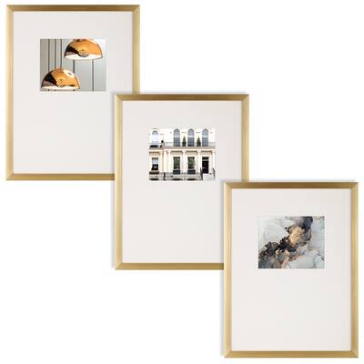 3 Piece Gallery Wall Picture Frame Set 18" x 24" Matted to 8" x 10" with Offset Mat & Hanging Template
