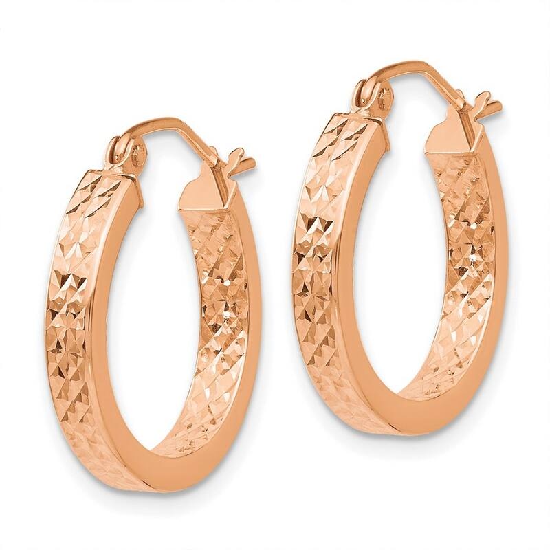 Curata 14k Rose Gold 17x3mm Sparkle Cut In and Out Hoop Earrings