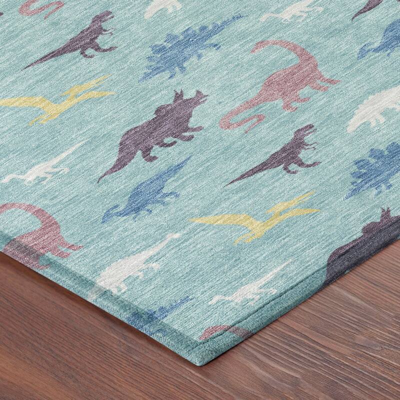 Machine Washable Indoor/ Outdoor Modern Dinosaur Chantille Rug