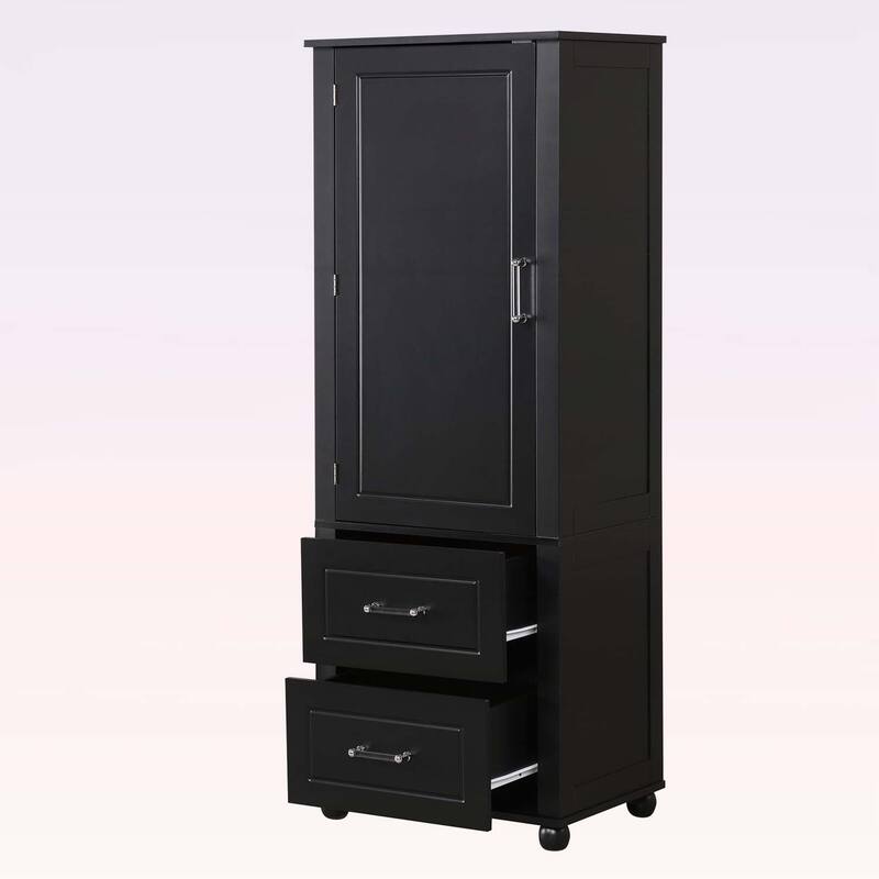Tall Freestanding Bathroom Storage Cabinet with Two Drawers and Adjustable Shelf, Grey MDF Board, Ideal for Organized Living