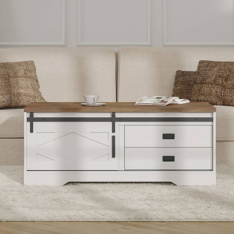 WAMPAT Rectangular Coffee Table with Sliding Barn Door