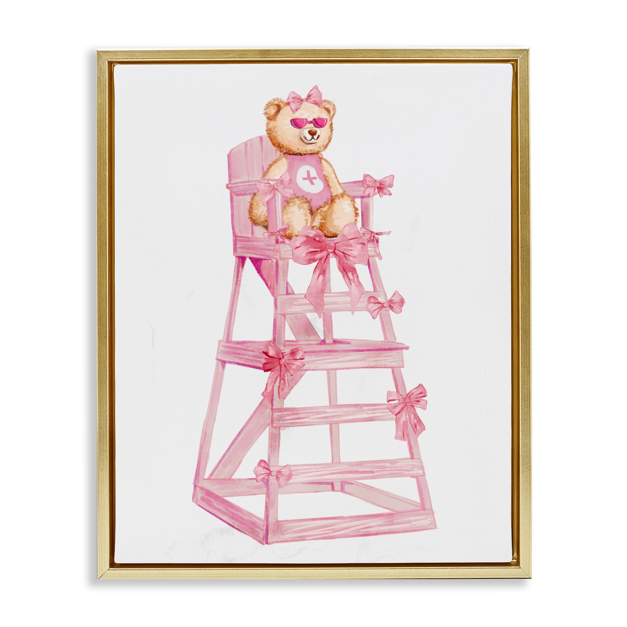 Stupell Teddy Bear Life Guard Framed Floater Canvas Wall Art Design By Ziwei Li