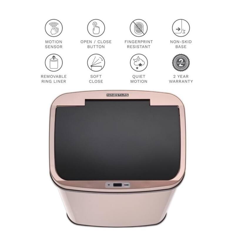 NINESTARS Rectangular Motion Sensor Trash Can 13.2 Gal./50 L Gold DZT-50-28GD