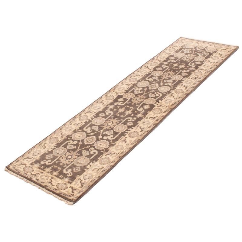 ECARPETGALLERY Hand-knotted Royal Oushak Dark Grey Wool Rug - 2'7 x 9'4