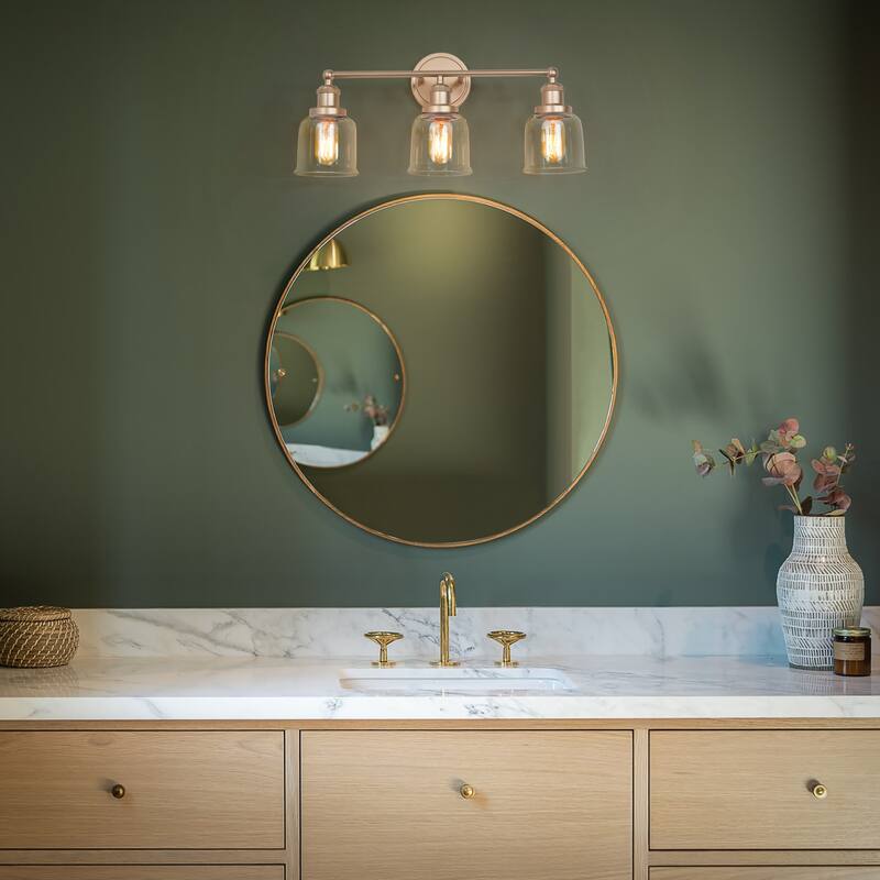 Cionar Modern Gold 3-Light Dimmable Linear Bathroom Vanity Lights with Clear Bell Glass for Powder Room - L21.5"x W7.5"x H 10"