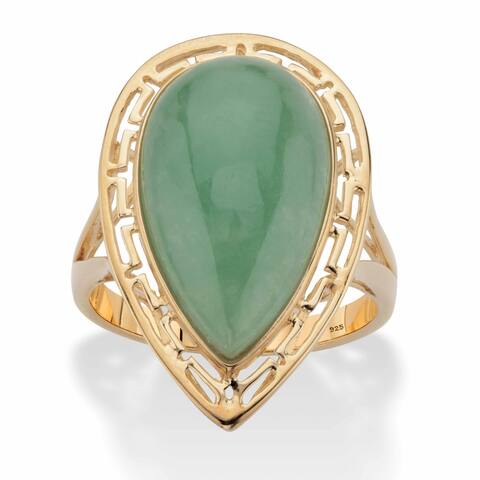 Yellow Gold over Sterling Silver Genuine Green Jade Cutout Halo Ring