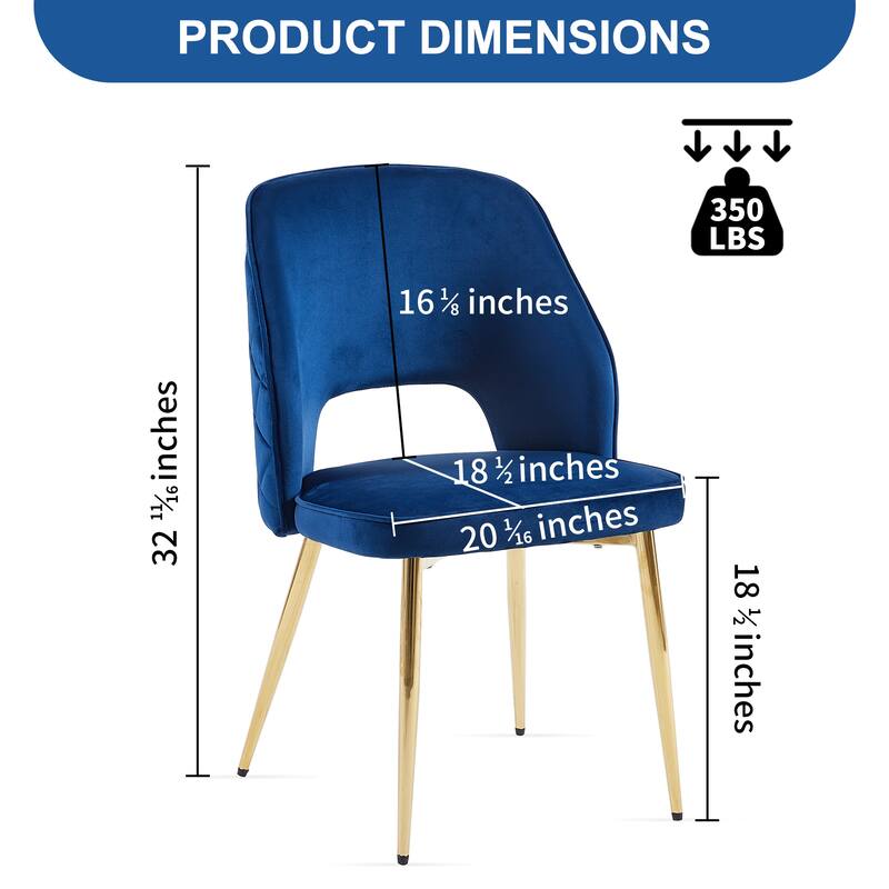 Blue Velvet Dining Chairs with Metal Legs and Hollow Back Upholstered Dining Chairs Set of 4