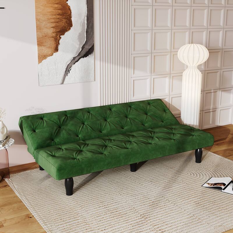 Armless Sleeper Sofa Bed Velvet Converts Futon Sofa w/ Tufted Back