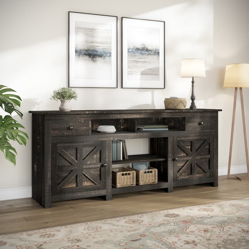 Moasis 70"W Farmhouse TV Stand, Entertainment Center with Power Outlet