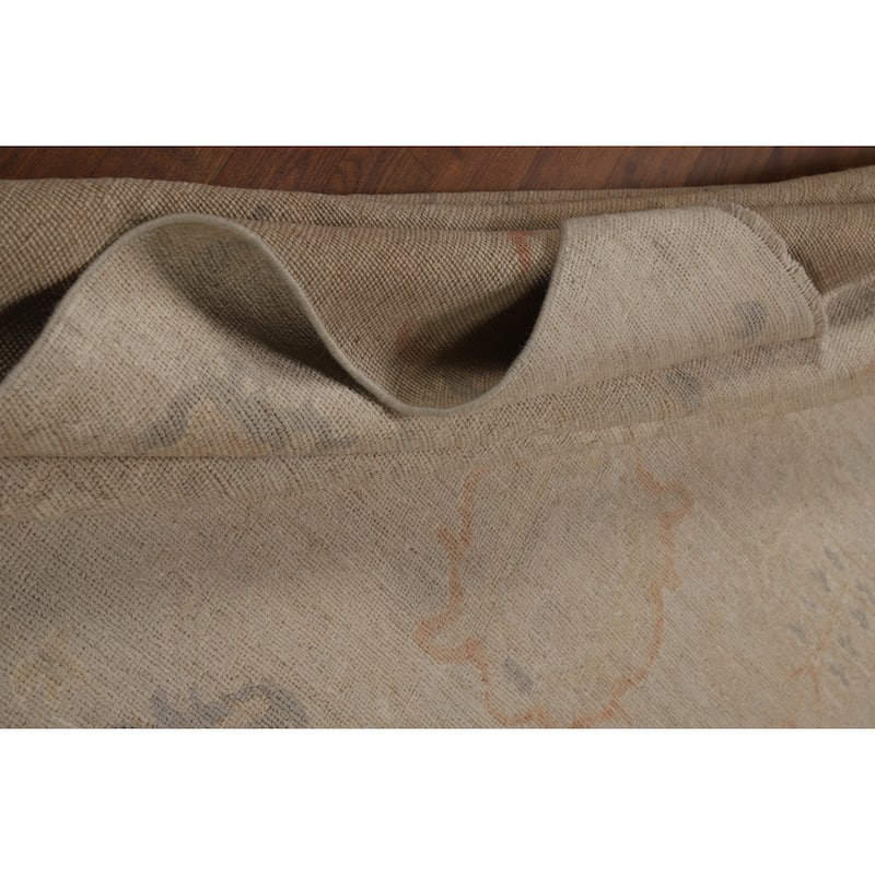 Vegetable Dye Oushak Turkish Area Rug Handmade Beige Wool Carpet - 8'0"x 9'10"