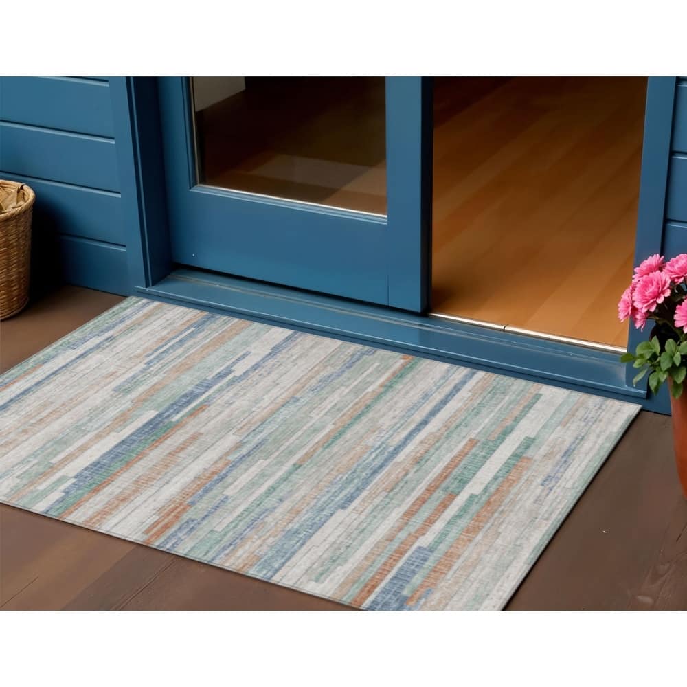 HomeRoots Striped Transitional Rectangle Outdoor Rug