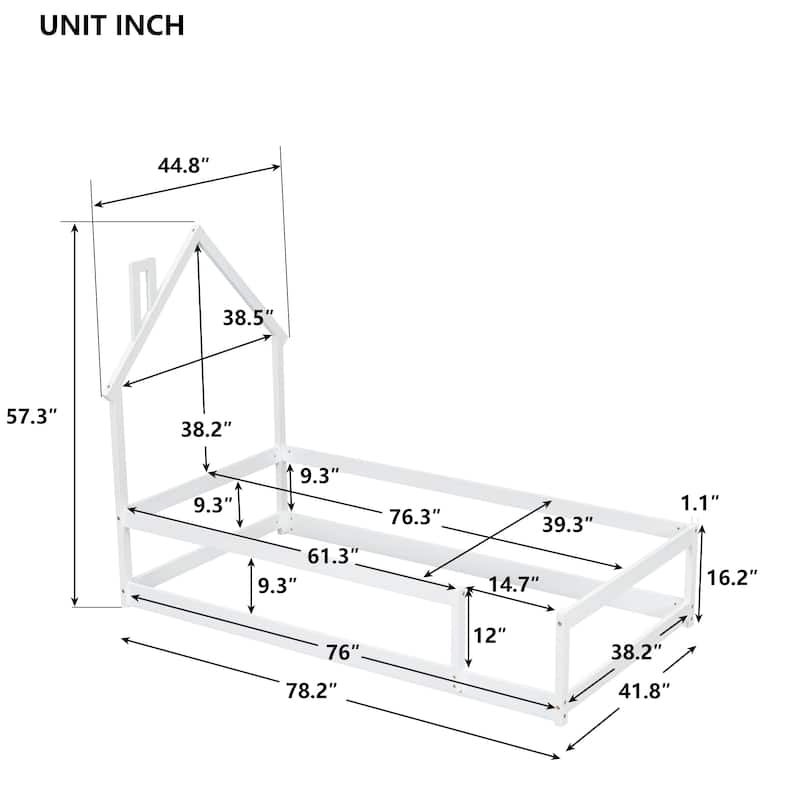 Twin Size Wood bed with House-shaped Headboard