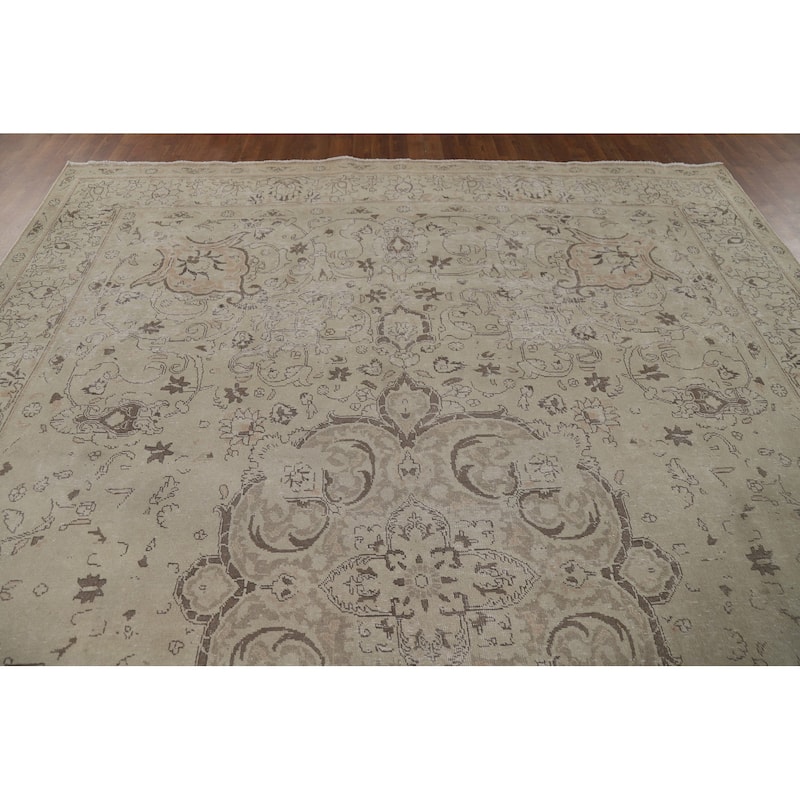 Distressed Muted Tabriz Vintage Persian Area Rug Handmade Wool Carpet - 9'4" x 12'5"