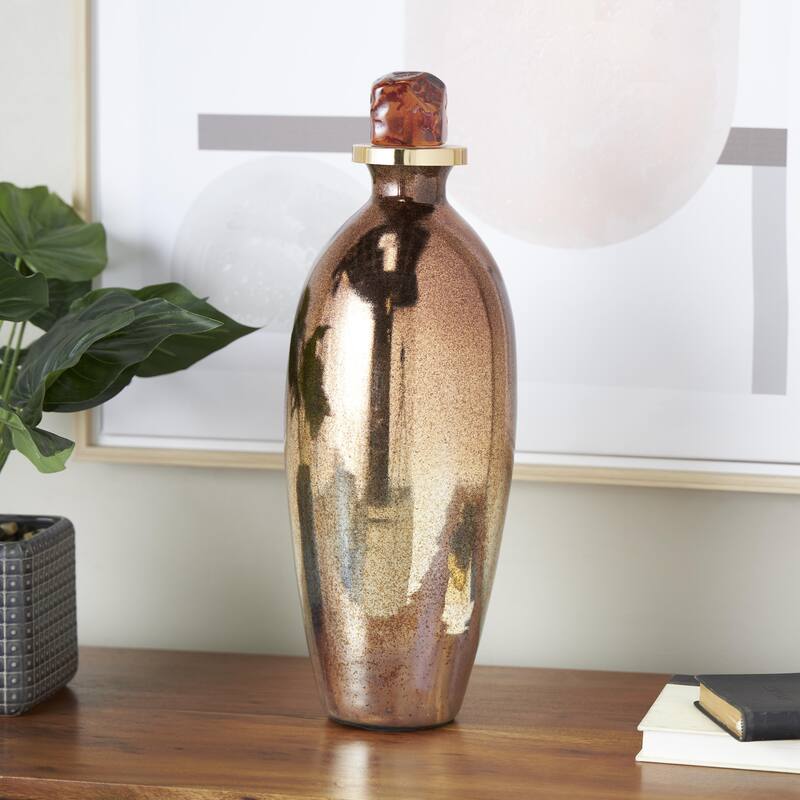 Copper Glass Speckled Ombre Living Room Decorative Jars with Textured Top Knob and Gold and Beige Accents - Copper - 6"W, 17"H