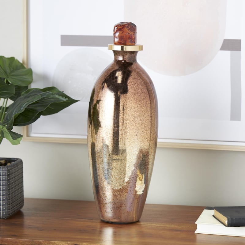 Glass Speckled Ombre Living Room Decorative Jars with Textured Top Knob and Gold and Beige Accents - Copper - Roche River Decor