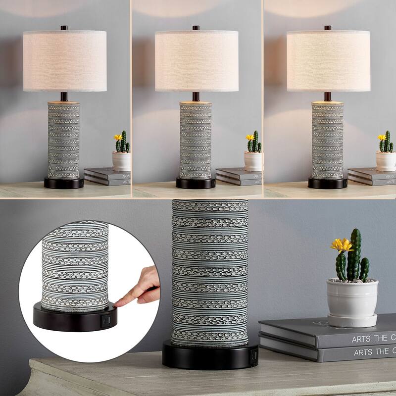 KAWOTI 23” Touch Control Table Lamp Set with USB Ports, Bulbs - W12" * H23"