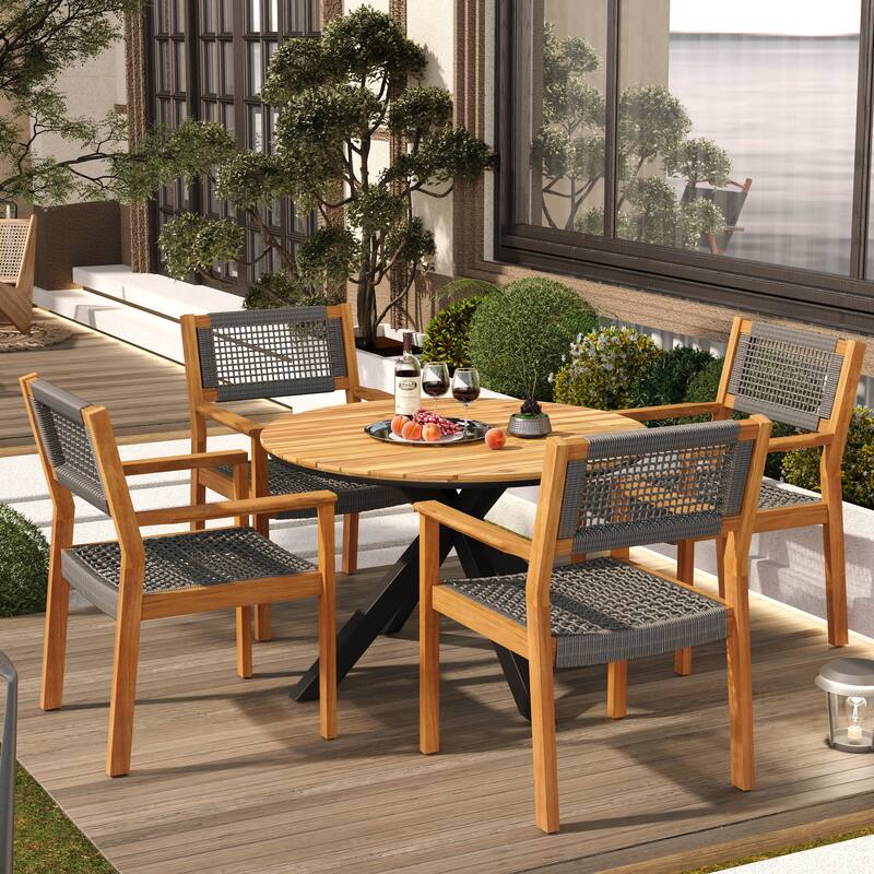 Christopher Knight Home Outdoor 5-Piece Round Table Dining Sets with Rope Accent Chairs
