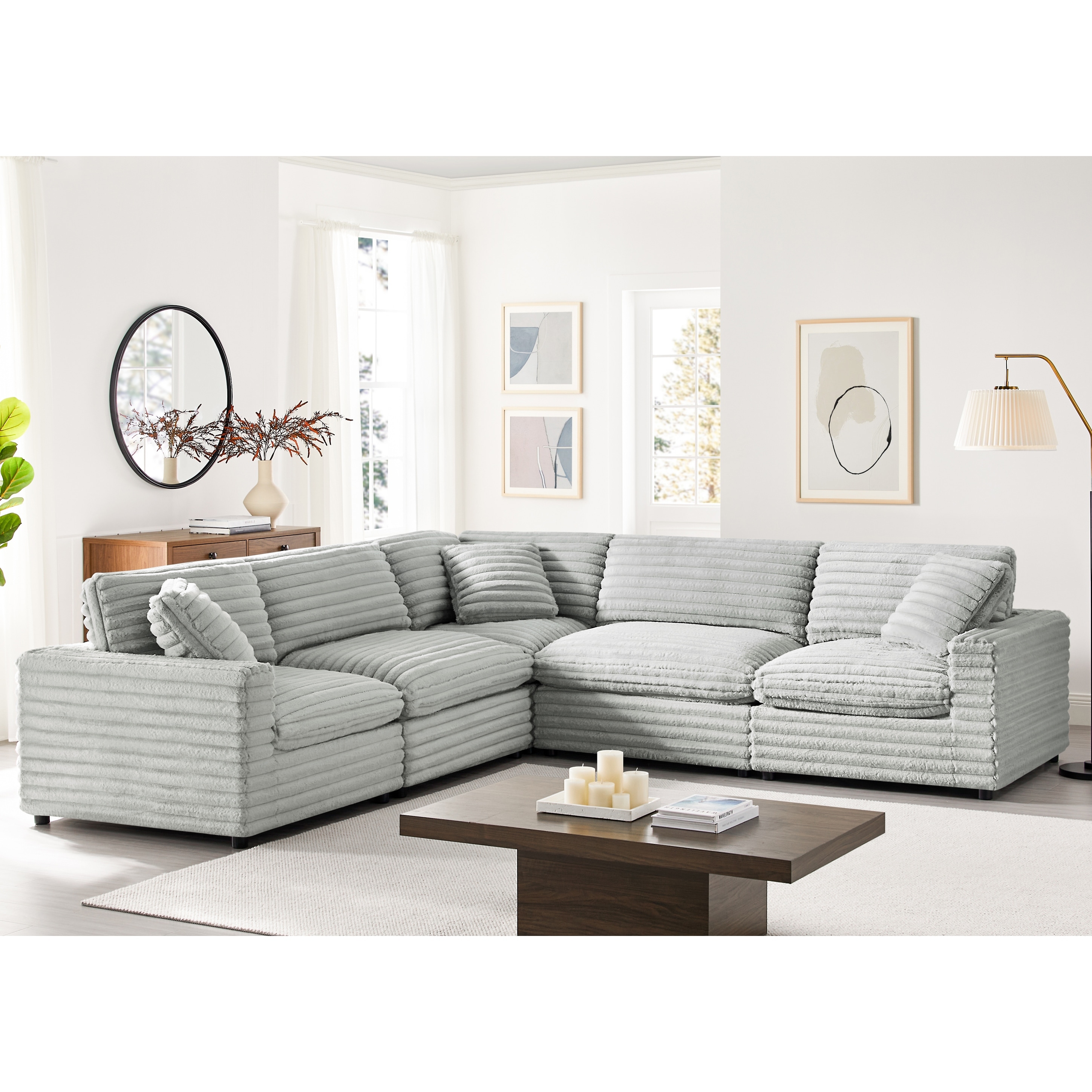 Josephine Plush Cord-Like Fabric 5-piece Sectional