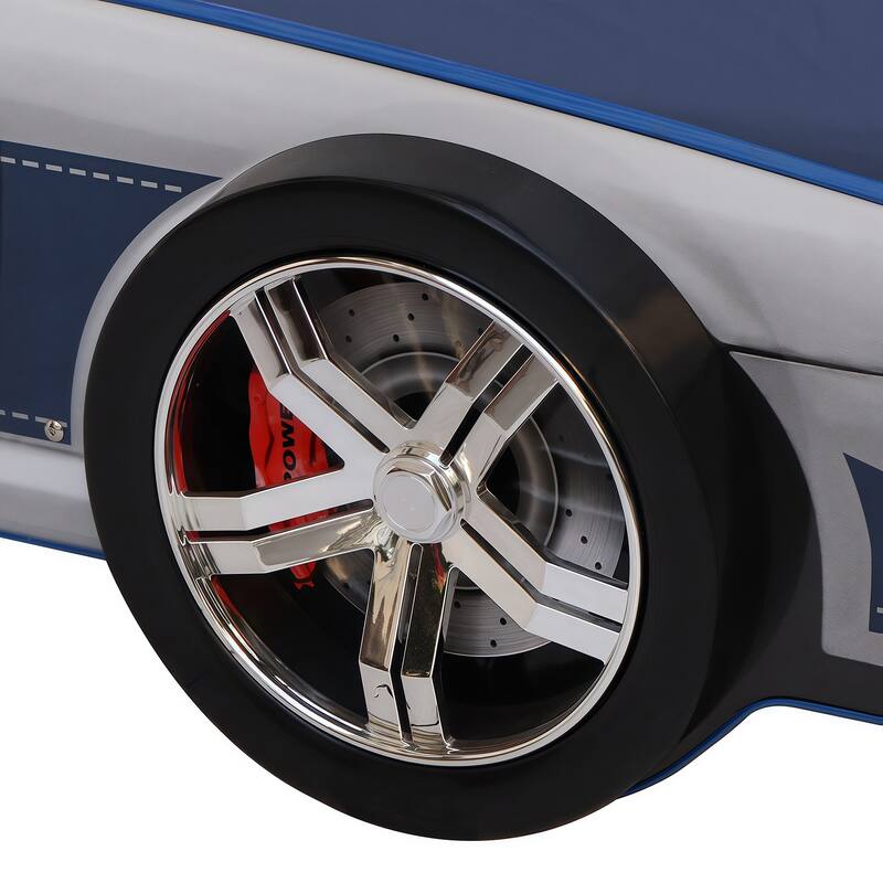 Kids Police Car Floor Bed with LED Light - Twin Size Role Play Bed for Boys & Girls