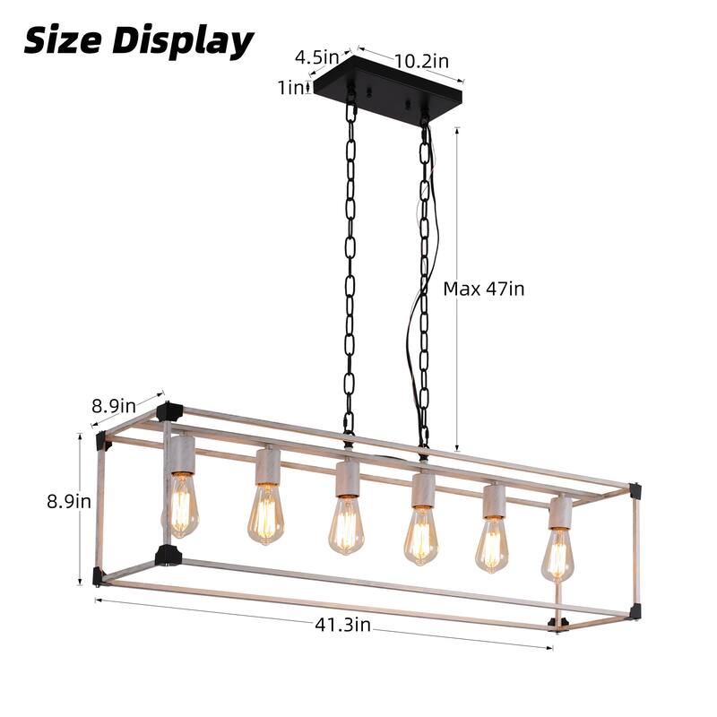 Ezra Farmhouse 41.3 in. Linear 6-Light Chandelier for Kitchen, Dining Room