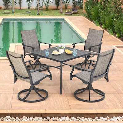 Patio 5-Piece Aluminum Dining Set with Textilene Swivel Chairs