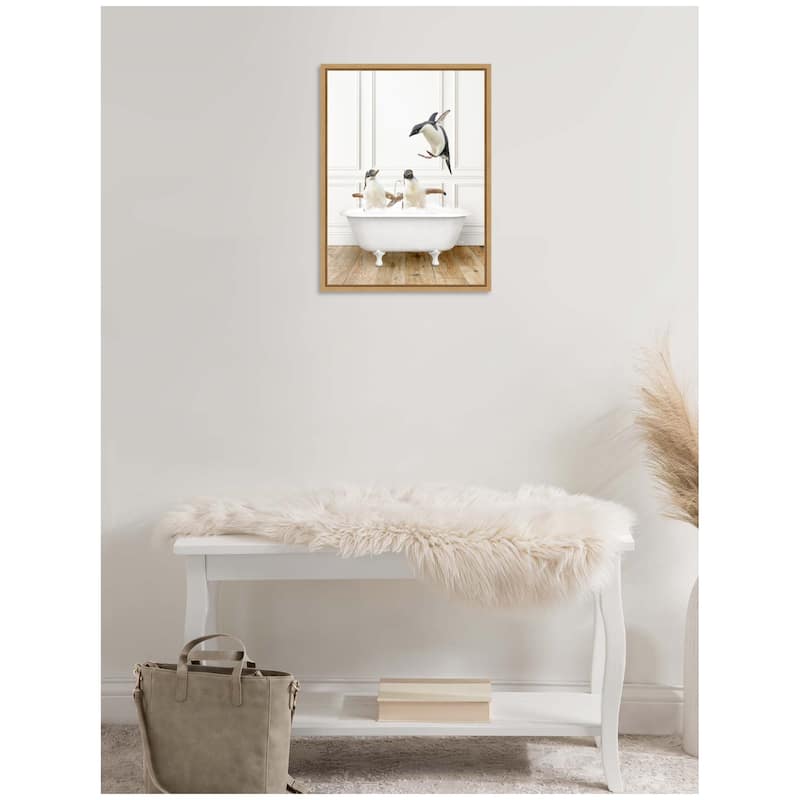 Kate and Laurel Sylvie Penguins in Traditional Vintage Bathtub Framed Canvas by Amy Peterson