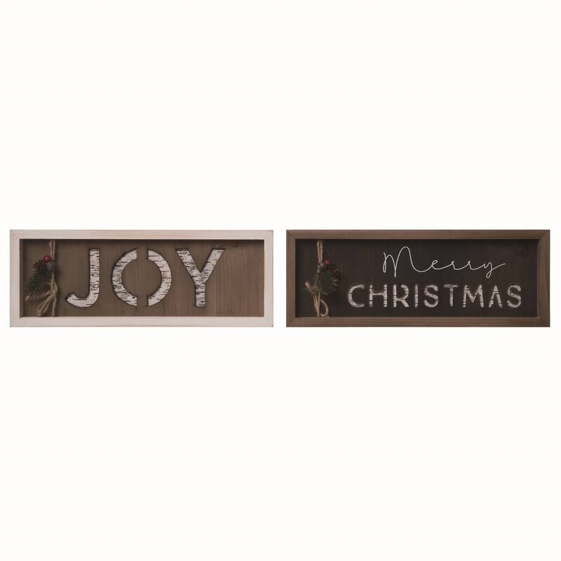 Transpac Wood Greenery Christmas Sign Set of 2 Christmas Home Decorations