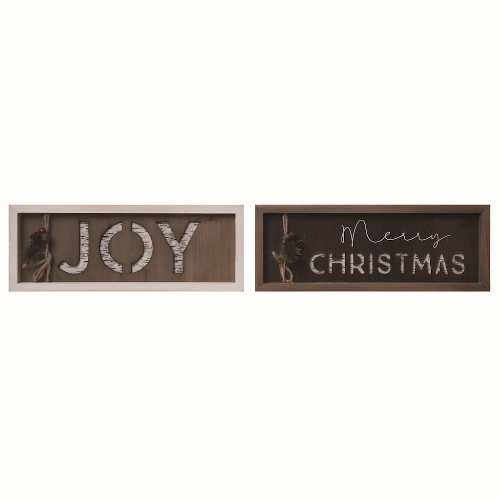 Transpac Wood Greenery Christmas Sign Set of 2 Christmas Home Decorations