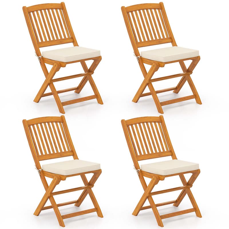 2/4PCS Patio Folding Chairs Portable Acacia Wood Dining Chair - 4 pcs Natural
