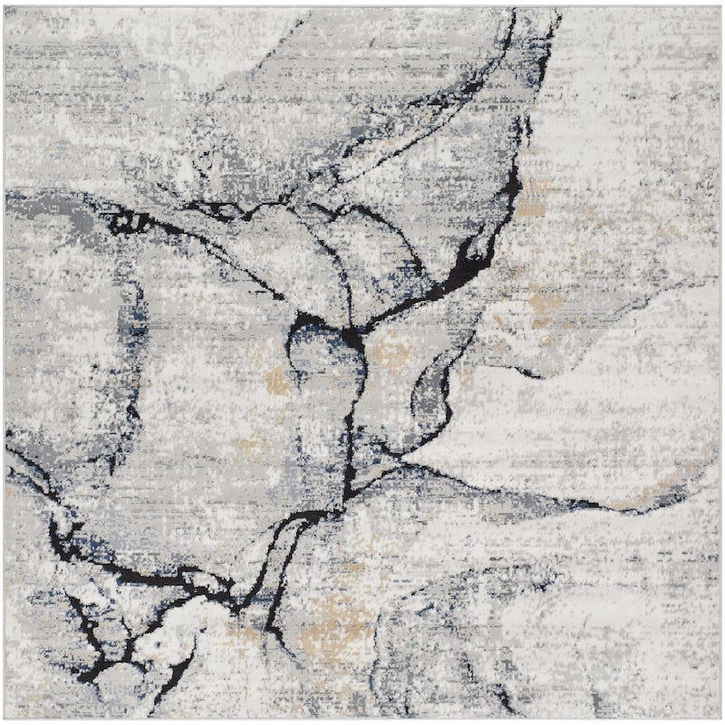 Livabliss Jolie Minimalist Abstract Area Rug - 6'7" x 6'7" Square - Grey