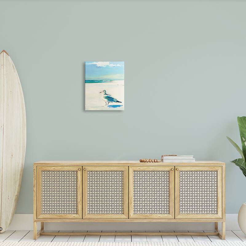 Stupell Seagull on Sandy Shore Soft Tranquil Beach Scene Canvas Wall Art - Blue