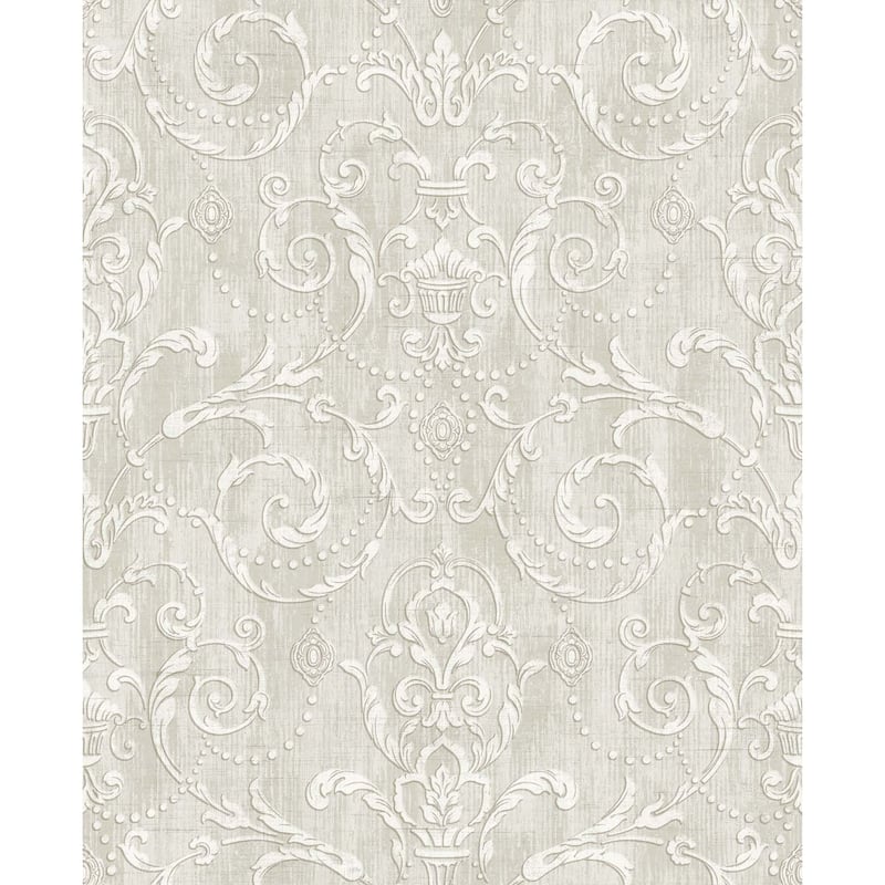Seabrook Designs Primrose Striped Scroll Damask Unpasted Wallpaper - 20.5 in. W x 33 ft. L bolt 56 sq. ft.