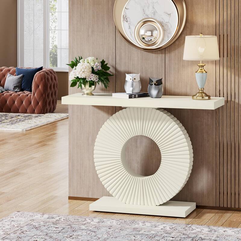 Modern Console Table with Geometric Base, 40 inch Wood Entryway Sofa Table
