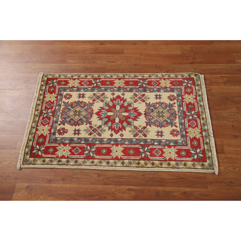 Traditional Kazak Rug Handmade Oriental Beige Wool Carpet - 2'0"x 3'0"